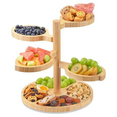 5-in-1 360° Rotating Tiered Bamboo Charcuterie Board