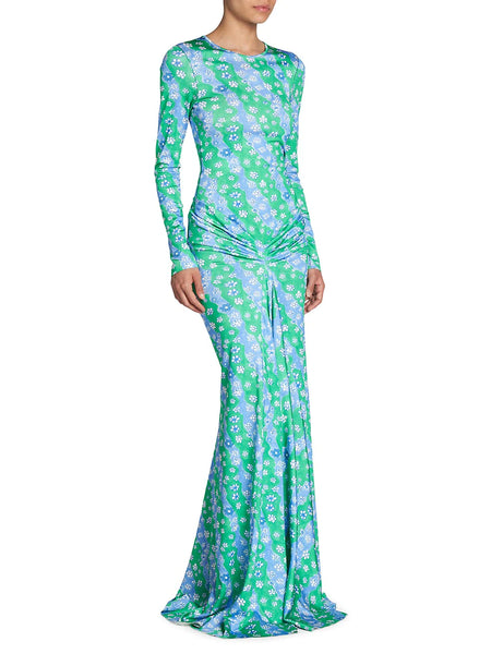 Marni Striped Floral Long-Sleeve Gown