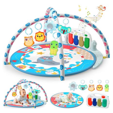 Baby Tummy Time Playmat with 4 Toys & Mirror