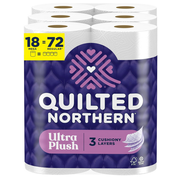 18 Mega Rolls = 72 Regular Rolls Quilted Northern Ultra Plush Toilet Paper