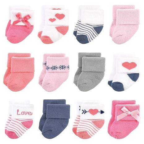 12-Pairs Hudson Baby Girls' Cotton Rich Newborn & Terry Socks