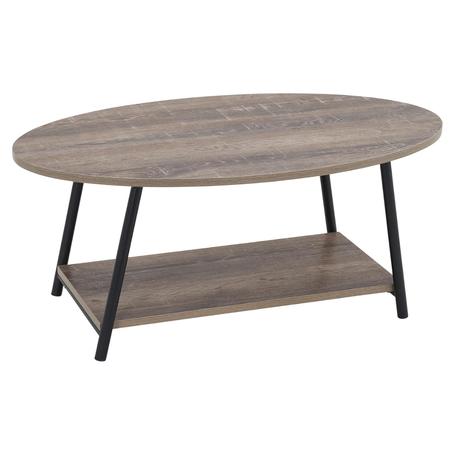 Oval Rustic Coffee Table with Storage Shelf