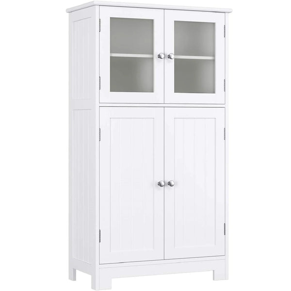 White Wooden Linen Cabinet with Shelves and Doors