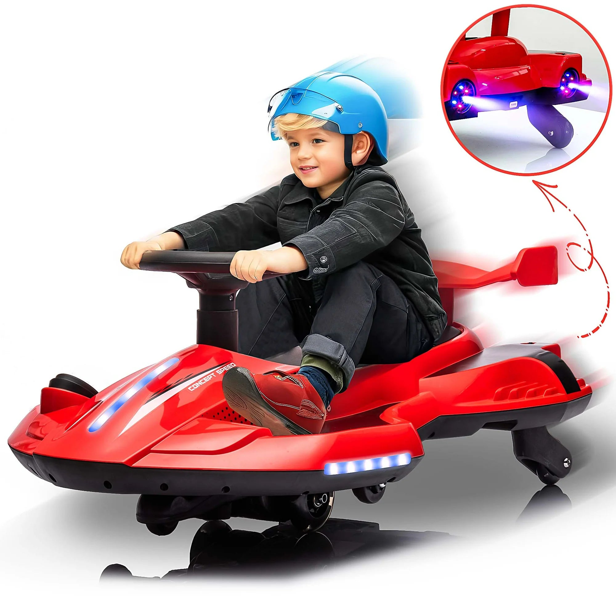 12V Kids Ride on Drifting Go Kart With Water Spray Taillights And Music