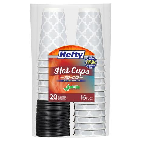 20 Hefty Disposable 16oz Coffee Cups with Lids