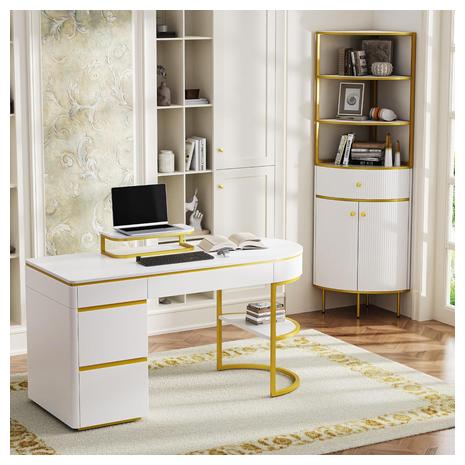 60'' Executive Desk + 74.8" Tall Corner Bookshelf Suite