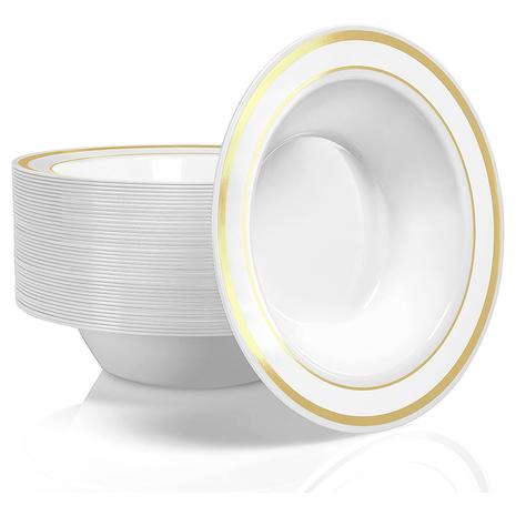 50 Gold Rimmed Disposable Party Bowls