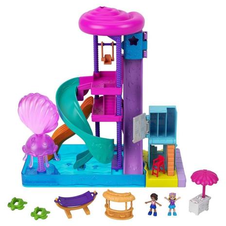 Pollyville Super Slidin Water Park Playset w/ 2 Micro Dolls & Accessories