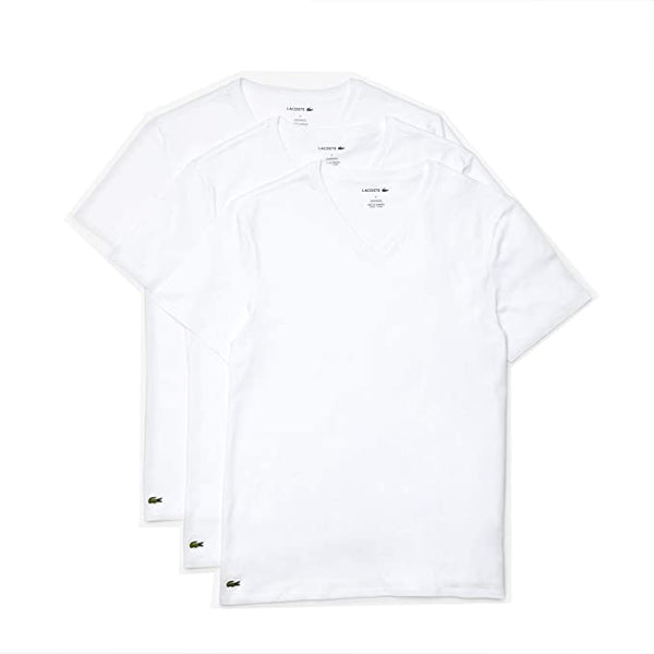 Paquete de 3 camisetas Lacoste Essentials 100% algodón de corte regular con cuello en V en blanco o negro