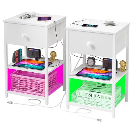 2-Pack LED Charging Station Nightstands w/ USB & Outlets