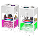 2 LED Charging Station Nightstands w/ USB & Outlets