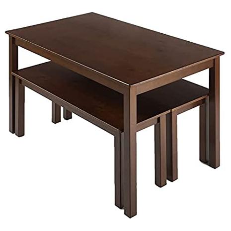 Espresso Wood Dining Table w/ Two Benches