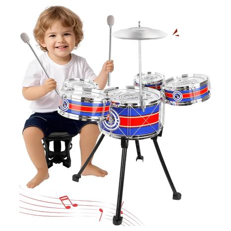 Kids 5-Piece Jazz Drum Set Toy w/ Stool