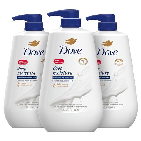 3 Big Bottles Of Dove Body Wash With Pumps