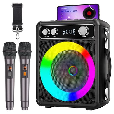 Karaoke Machine Bluetooth PA Speaker System w/ 2 Wireless Microphones