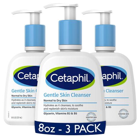 3-Pack 8oz Cetaphil Hydrating Gentle Skin Face Wash Cleanser