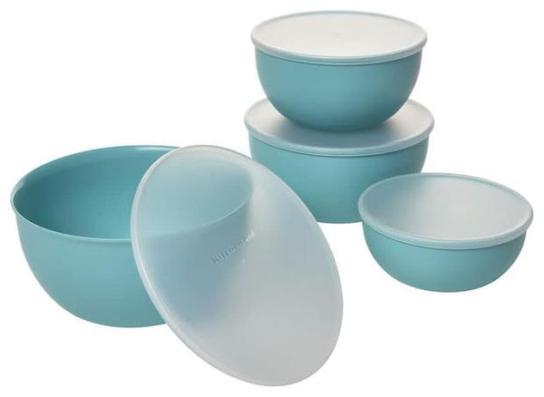 Set Of 4 KitchenAid Aqua Sky Plastic Prep Bowls With Lids