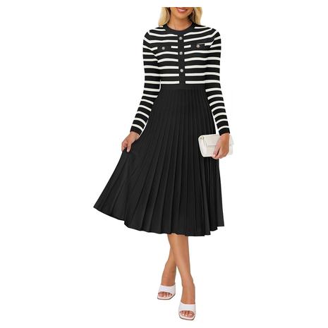 Women's Long Sleeve Striped Midi Dress (10 Colors)