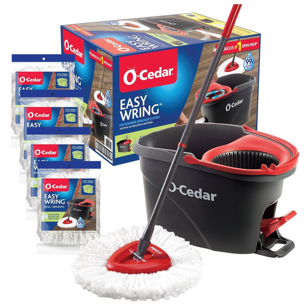 O-Cedar Easywring Spin Mop & Bucket Floor Cleaning System with 4 Extra Refills