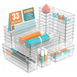 33-Piece Clear Plastic Drawer Organizers Set