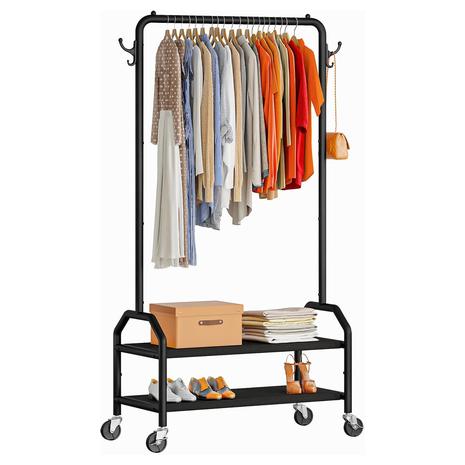 Rolling Clothes Rack w/ Bottom Shelves