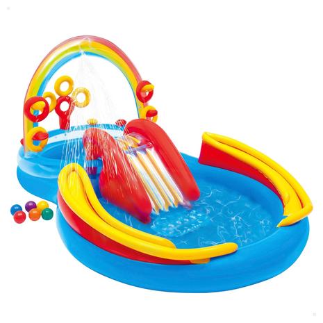 Intex Multicolor Rainbow Inflatable Pool w/ Water Slide & Ring Toss