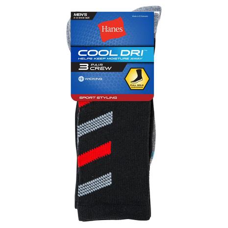 3 Pairs Of Hanes Men's Cool Dri Crew Socks (2 Colors)