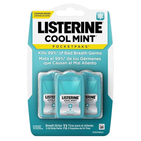 3-Pack 24-Strips Listerine PocketPaks Portable Breath Strips