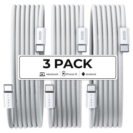 3 LISEN 6.6' 60W USB-C to USB-C Cables