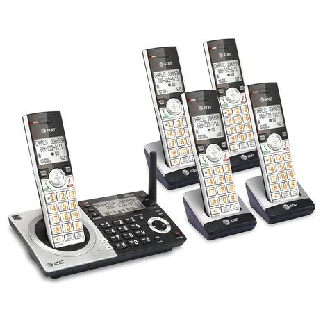 5-Handset AT&T DECT 6.0 Cordless Phone for Home w/ Dual Keypad Base