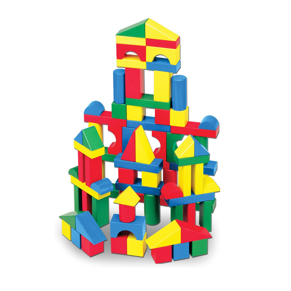 100-Piece Melissa & Doug Wooden Block Set - Classic Educational Toy with 4 Colors and 9 Shapes