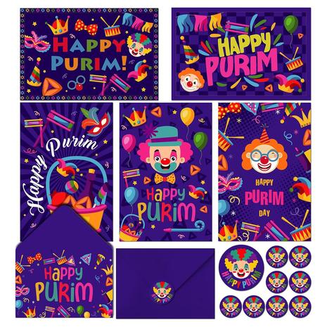 100 Happy Purim Cards w/ Envelopes & Stickers