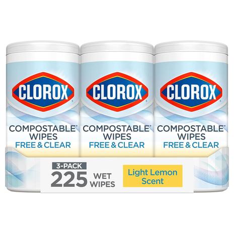 3-Pack 75 Count Clorox Free & Clear Compostable Cleaning Wipes