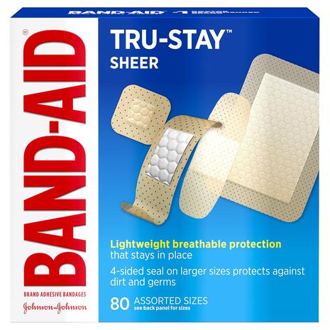 80-Count Band-Aid Brand Tru-Stay Sheer Strips Adhesive Bandages (Assorted Sizes)