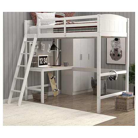 Alexis Contemporary Wood Arch Twin Size Loft Bed w/ Desk