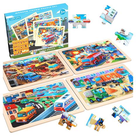 4-Pack Kid's Wooden Puzzles