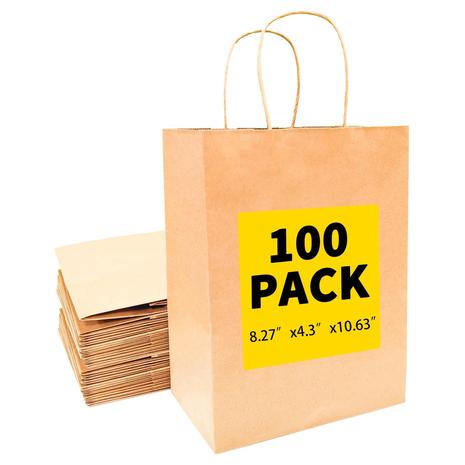 100 Brown Kraft Paper Bags with Handles