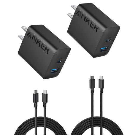 2-Pack Anker 20W Dual Port USB-C Charger + Anker USB C Power Strip Surge Protector