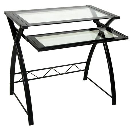 Eckstein Glass Top Metal Base Computer Desk