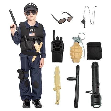 SWAT Police Officer Costume w/ Toys Accessories (Sizes T3-7)