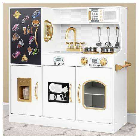 Wooden Kids Kitchen Playset with Chalkboard & Accessories