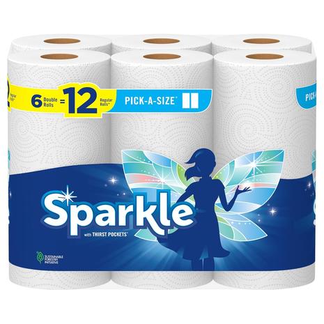 6 Double Rolls = 12 Regular Rolls Of Sparkle Pick-A-Size Paper Towels