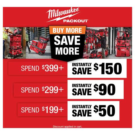 $150 Off $400+ On Milwaukee Packout Power Tool & Accessory Storage Systems!