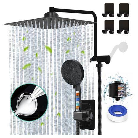 Square Rainfall Shower Head w/Extension Arm & Handheld Combo