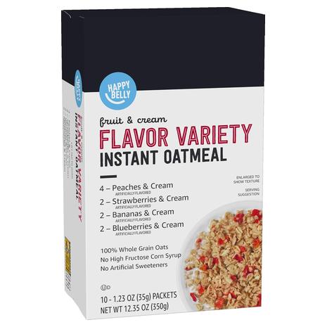 40 Packets Of Happy Belly Instant Oatmeal Fruit & Cream Variety Pack (OU-D)