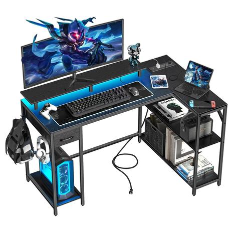 L Shaped Gaming Desk with LED Lights