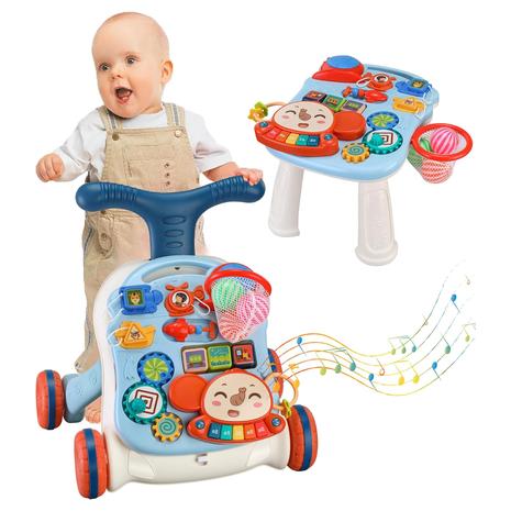 3-in-1 Sit-to-Stand Learning Walker w/ Wheels & Activity Center