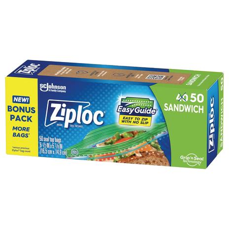 50 Ziploc Sandwich and Snack Bags w/ EasyGuide Texture