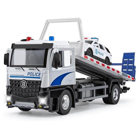 Police Tow Truck Toy with Lights, Sirens & Police Car