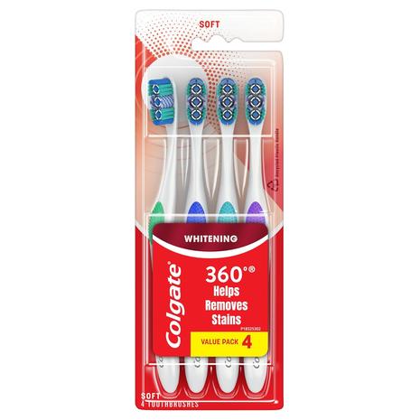 4-Count Colgate 360 Optic White Whitening Soft Toothbrush